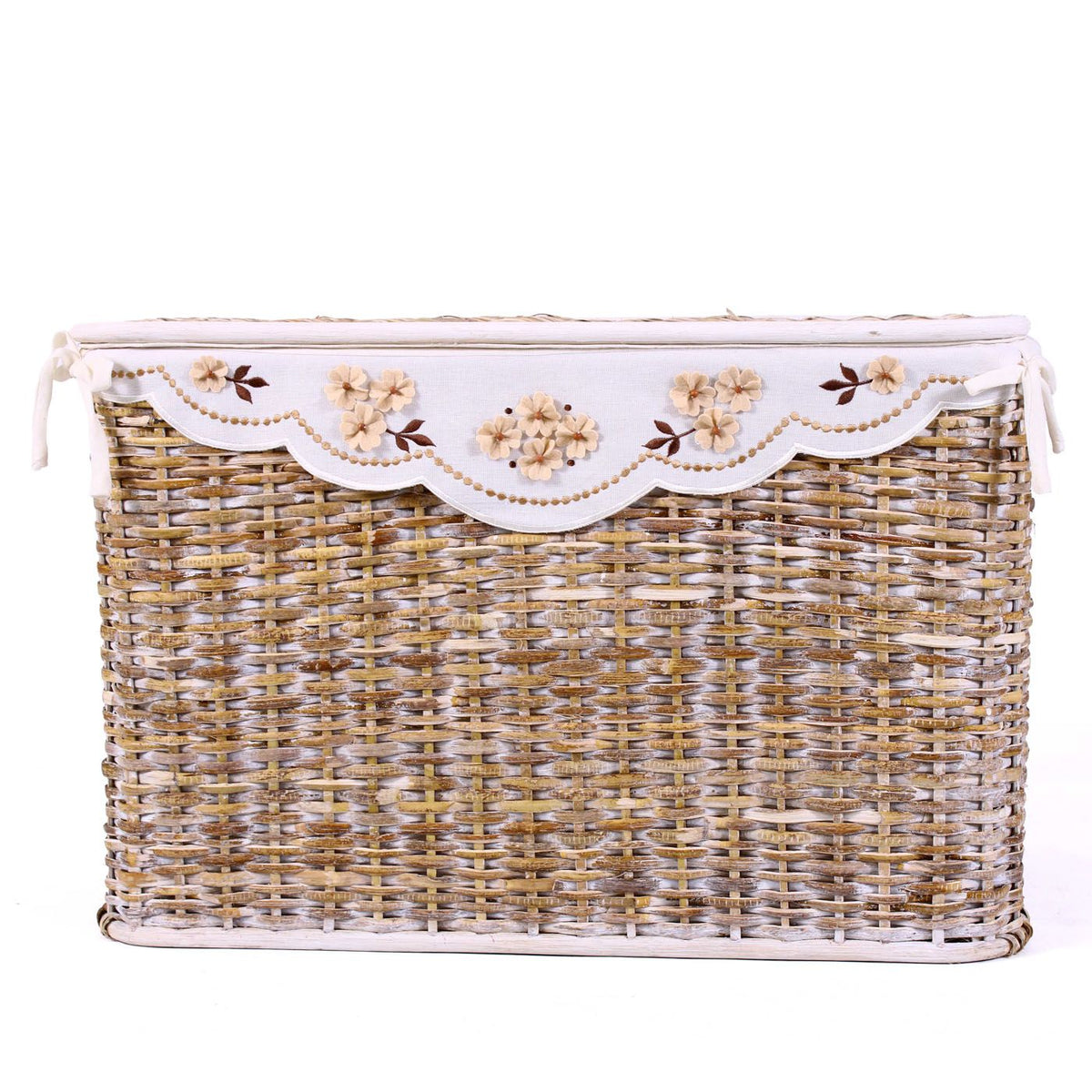 Bauli in rattan sbiancato, set di 3, 65x40x42 cm