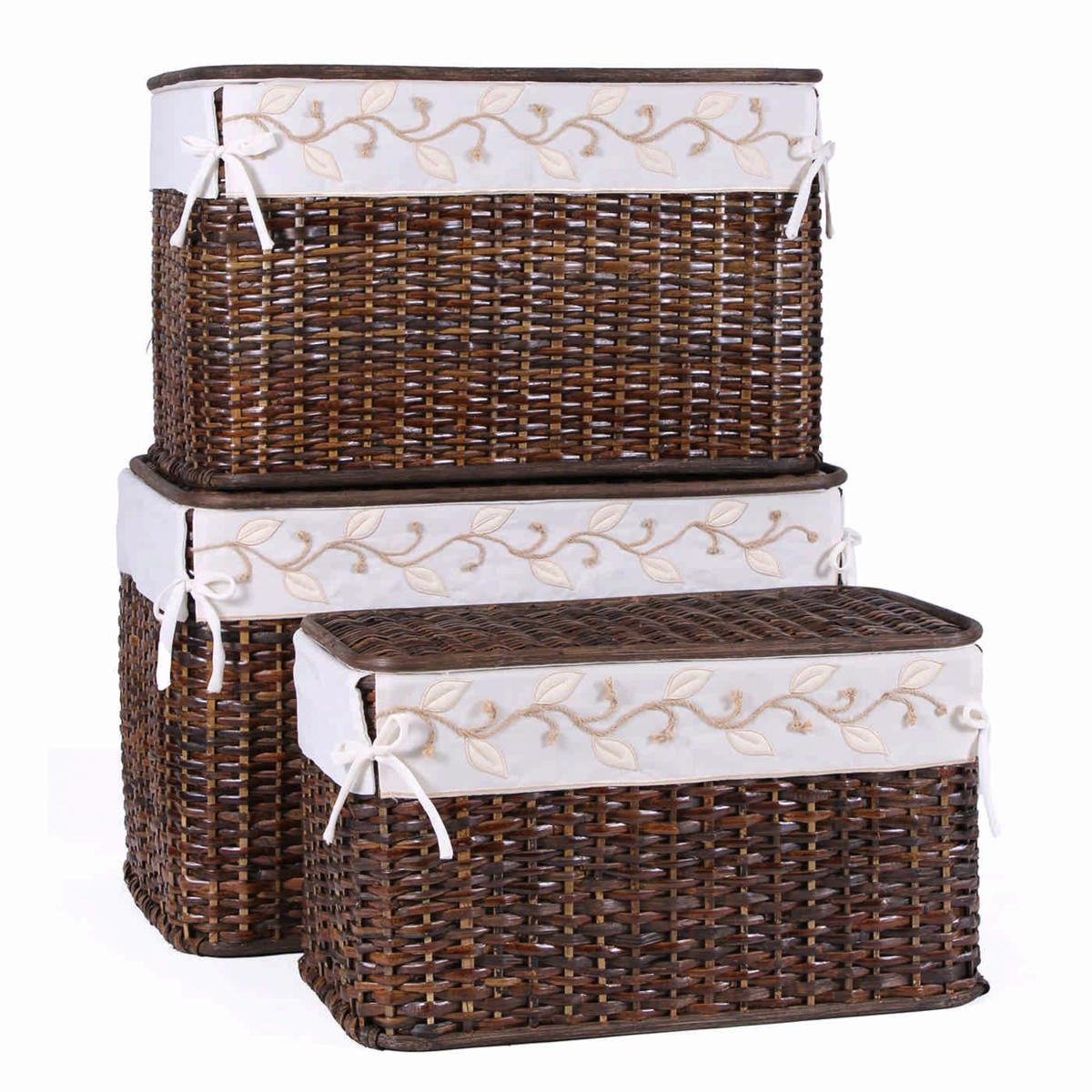 Baule in rattan foderato, set di 3, 65x40H42 cm