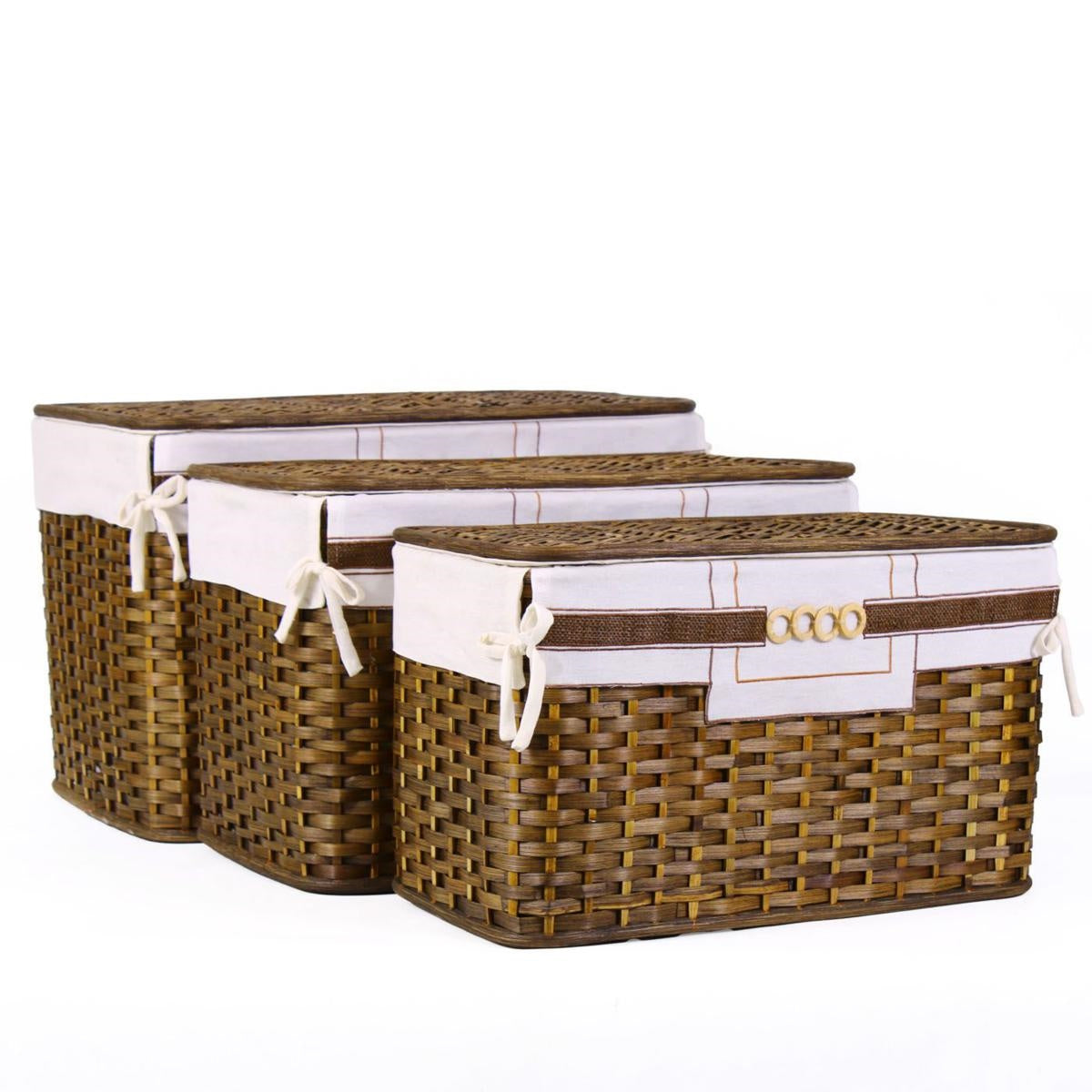 Baule in bamboo marrone con fodera cm 65x40h42 pezzi