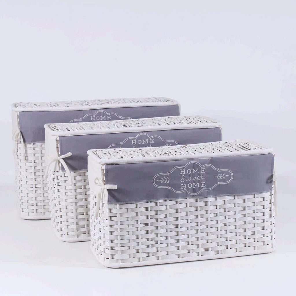 Bauli in bambù bianco foderati, set di 3, 65x40x42 cm