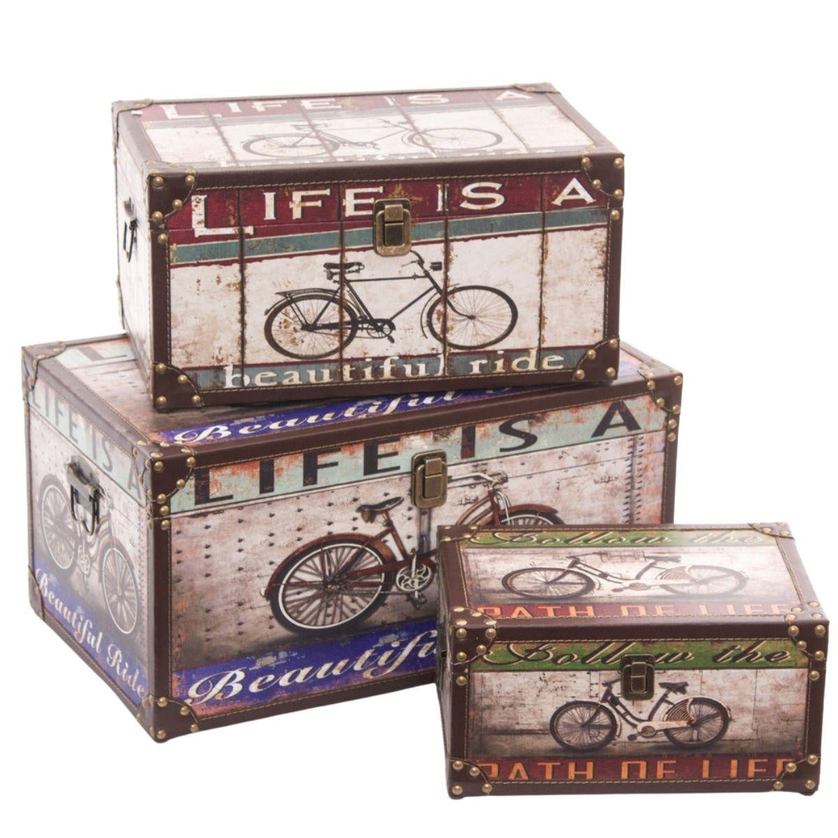 Bauli in MDF a fantasia, set di 3, 50x30x25 cm