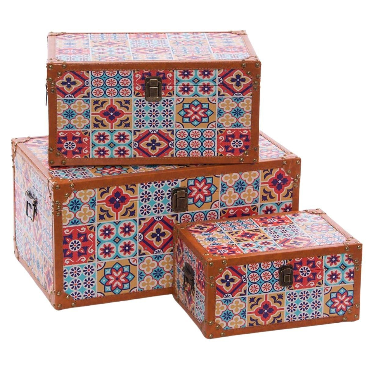 Baule in mdf fantasia, set di 3, 50x30H25 cm