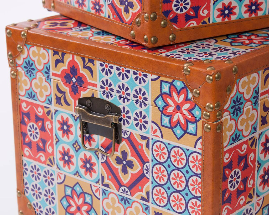 Baule in mdf fantasia, set di 3, 50x30H25 cm
