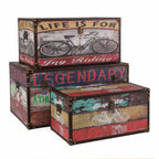 Baule in MDF con stampa bicicletta, 70x44H35 cm, set di 3