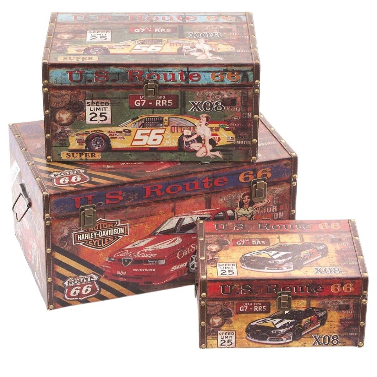 Baule in mdf Route 66, 50x30H25 cm, set di 3