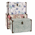 Baule in mdf e lino con stampa floreale, 60x40H40 cm, set di 3