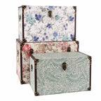 Baule in mdf e lino con stampa floreale, 60x40H40 cm, set di 3