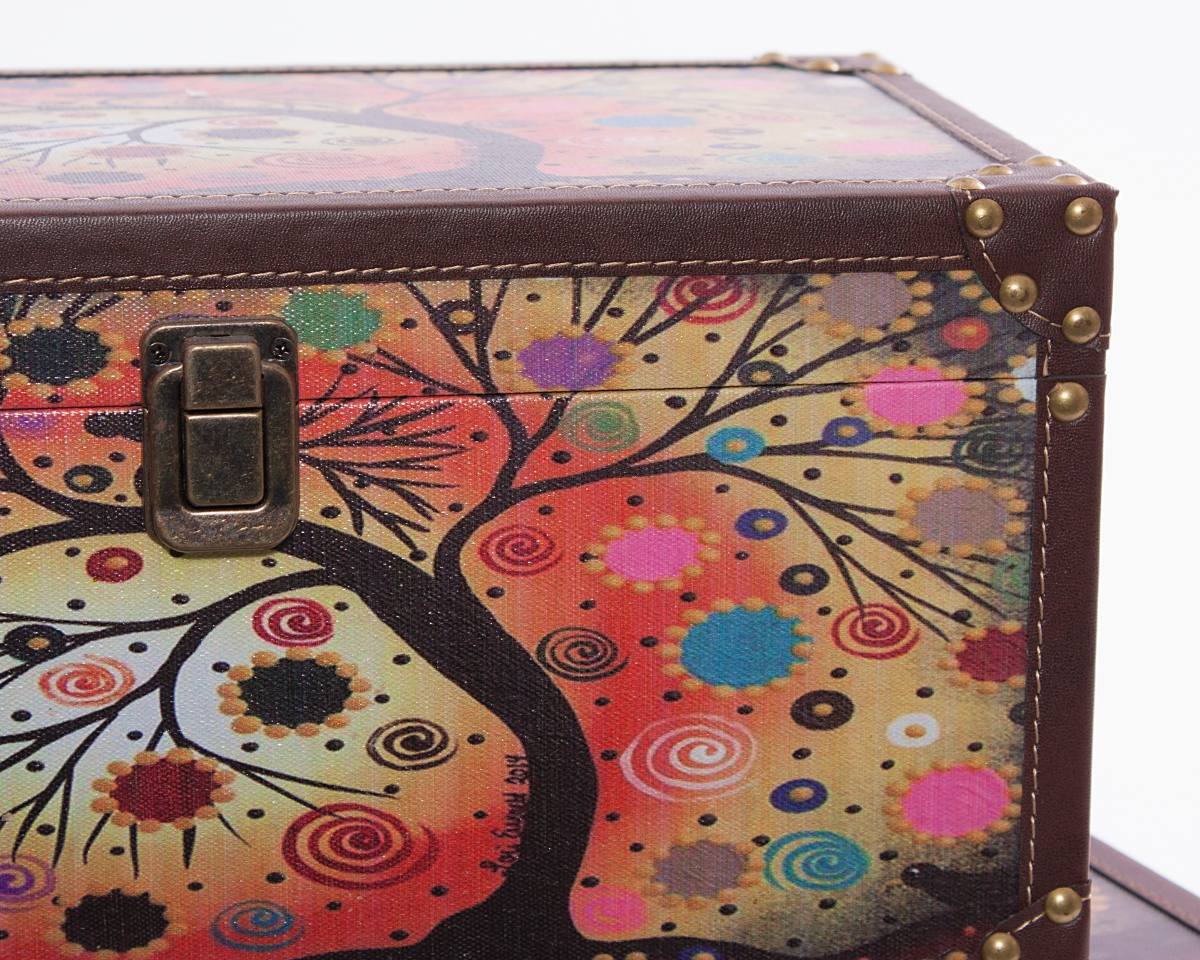 Set di 2 bauli in mdf con stampa albero, 48x28H26 cm