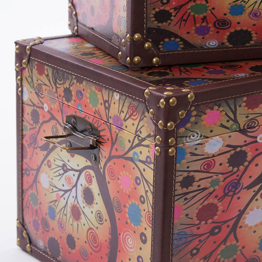 Set di 2 bauli in mdf con stampa albero, 48x28H26 cm