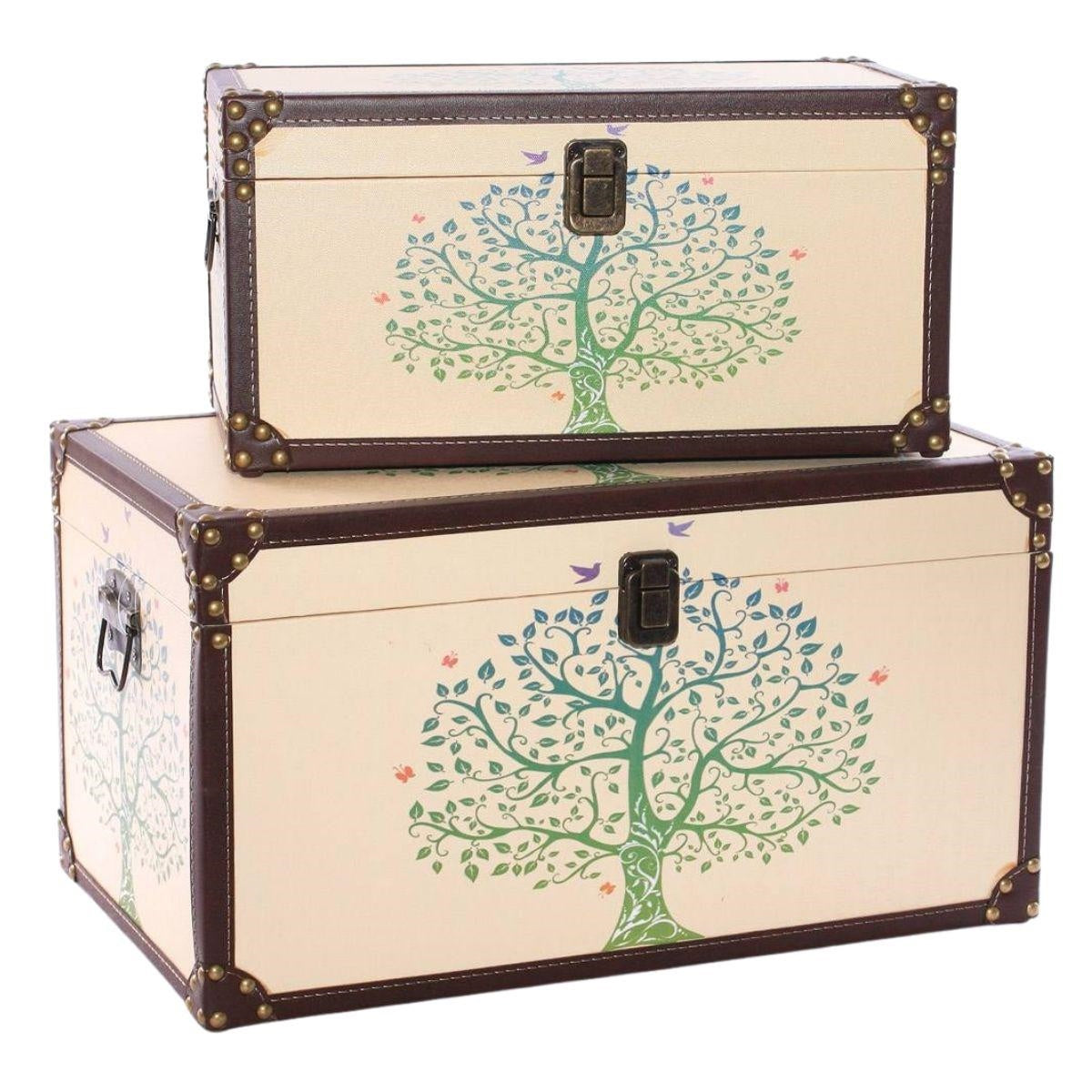 Bauli in MDF con stampa albero, set di 2, 48x28x26 cm