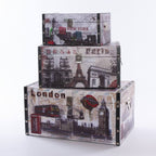 Baule in MDF con stampa citta', 50x30H25 cm, set di 3