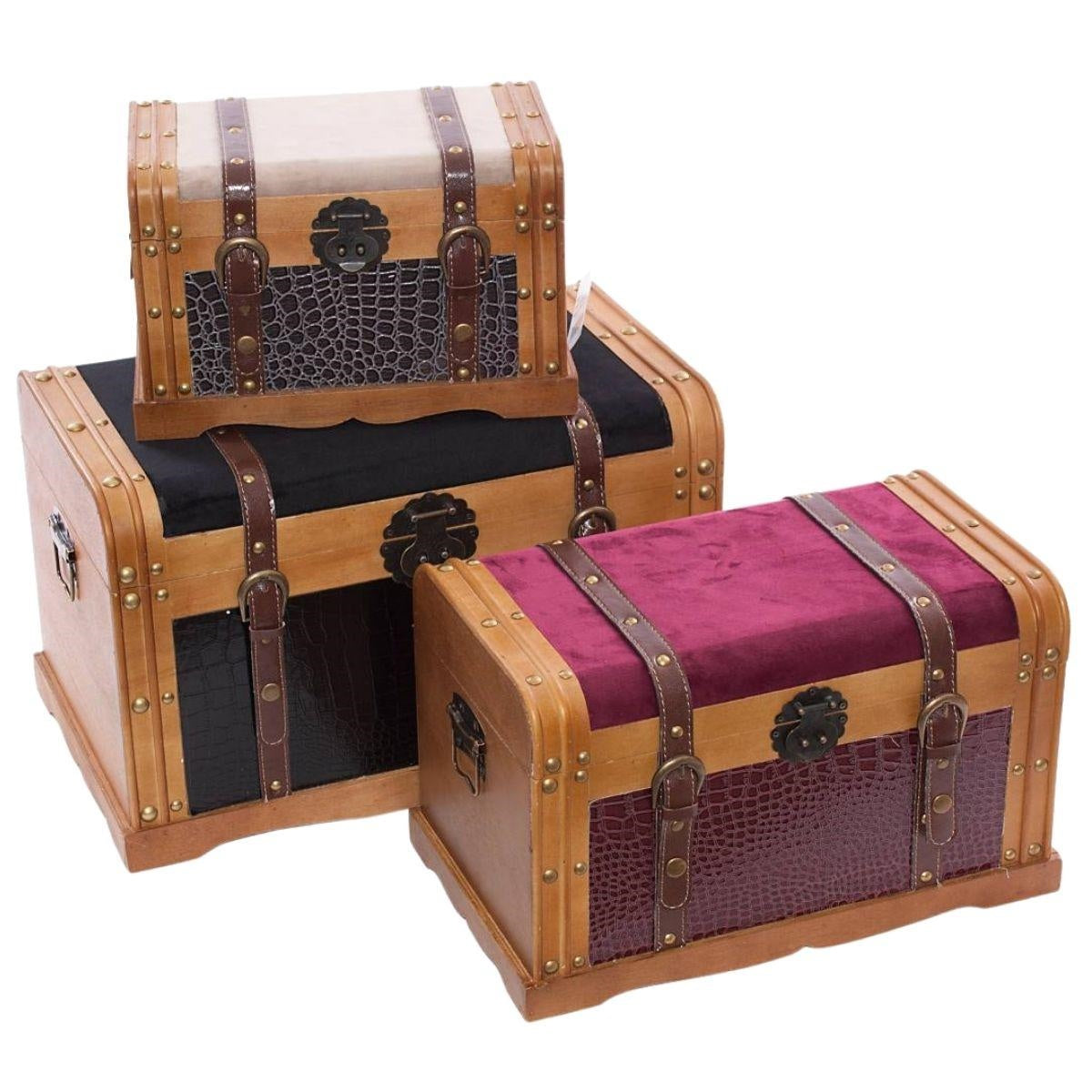 Bauli organizer in MDF e velluto, set di 3, 50x30x30 cm