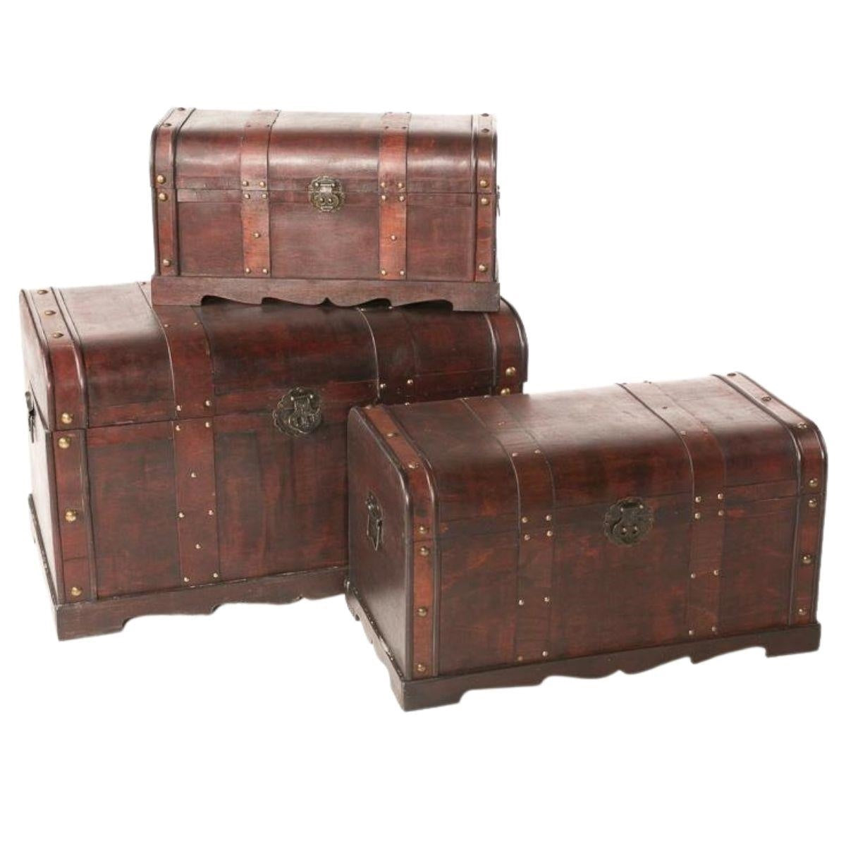 Bauli forziere in legno, set di 3, 76x46x46 cm