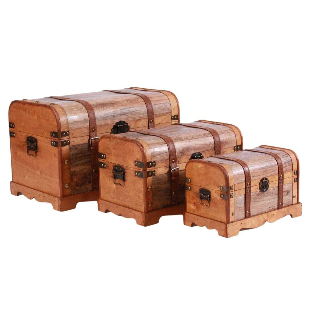 Baule in legno grigio e marrone, set di 3, 50x31H33 cm