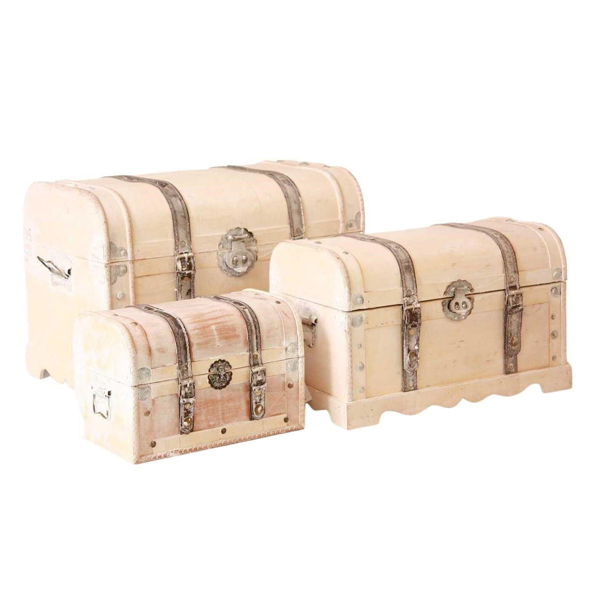 Bauli in legno sbiancato, set di 3, 50x31x33 cm