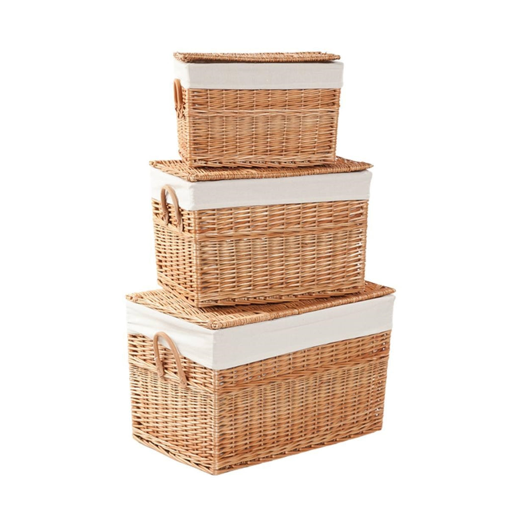 Baule portaoggetti in vimini bollito, 63x40H40 cm, set di 3