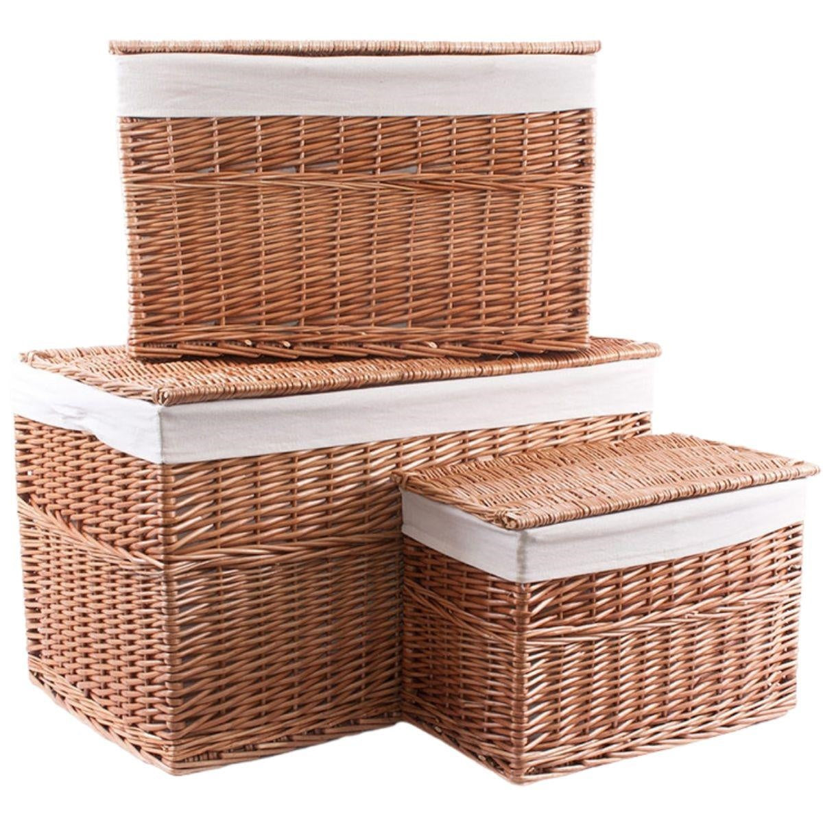 Baule in vimini bollito, 80x48x49 cm, set di 3