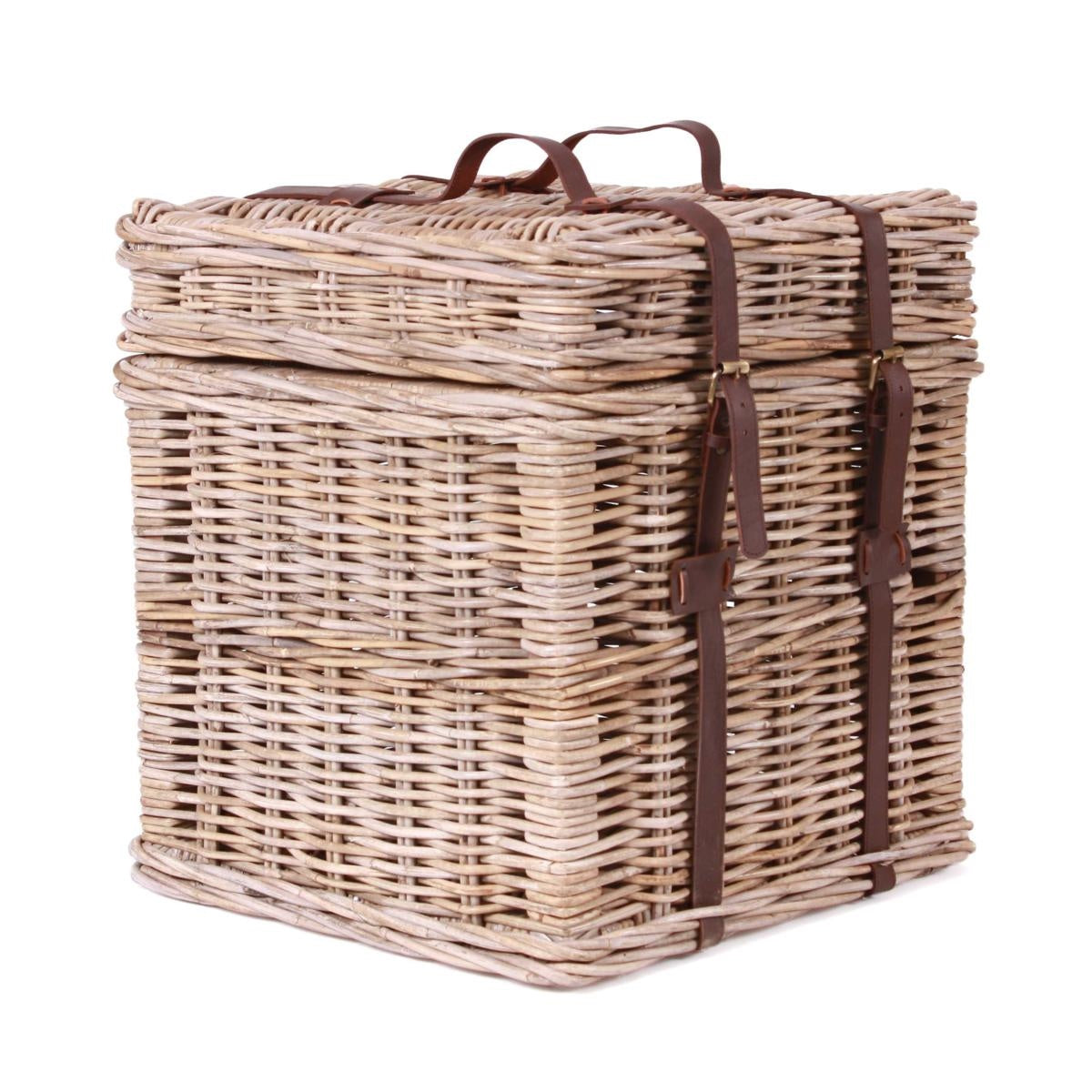 Baule in kubu grey con fibbie in similpelle, 45x45x50 cm