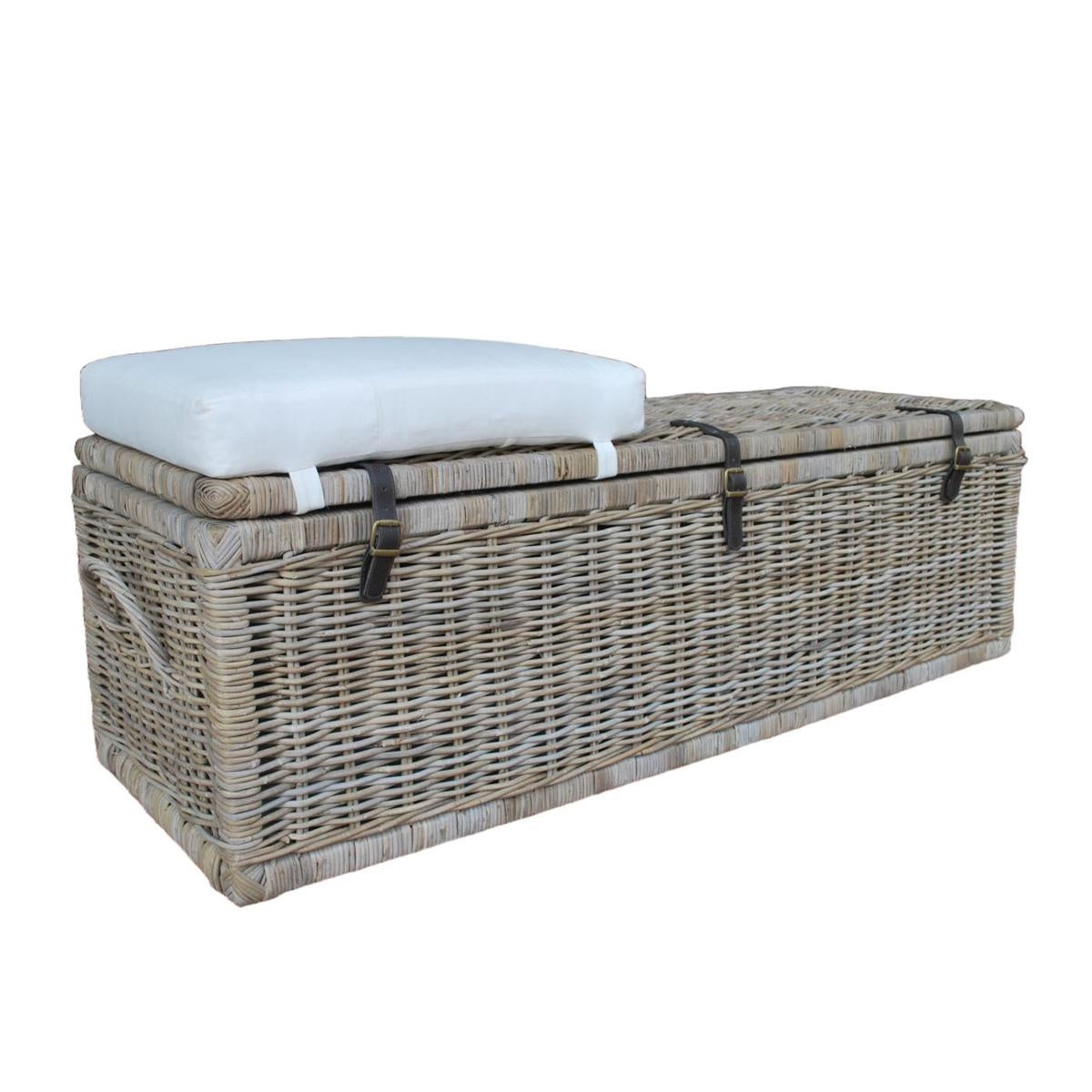 Baule in giunco grigio con cucsino, 150x45x45 cm
