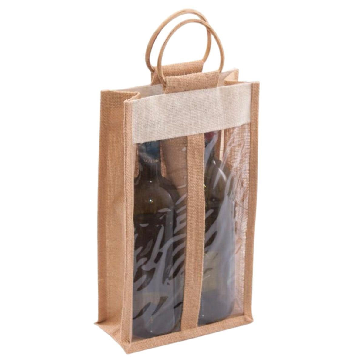 Portabottiglie doppio in juta naturale, 20x10x35 cm (kit da 5)