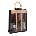 Portabottiglie triplo in juta nero, 30x10x35 cm