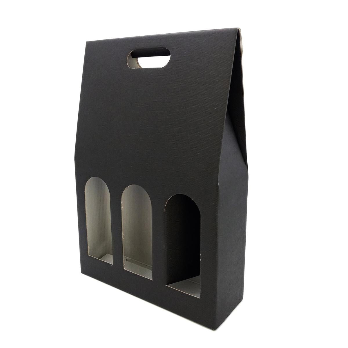 Portabottiglie triplo in cartone nero, 27x9H39 cm (kit da 10)