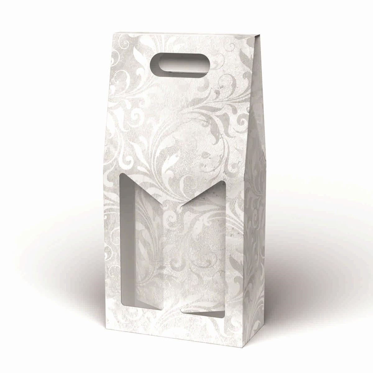 Portabottiglia in cartone per 2 bottiglie fantasia damasco, 19x9H38 cm (kit da 10)