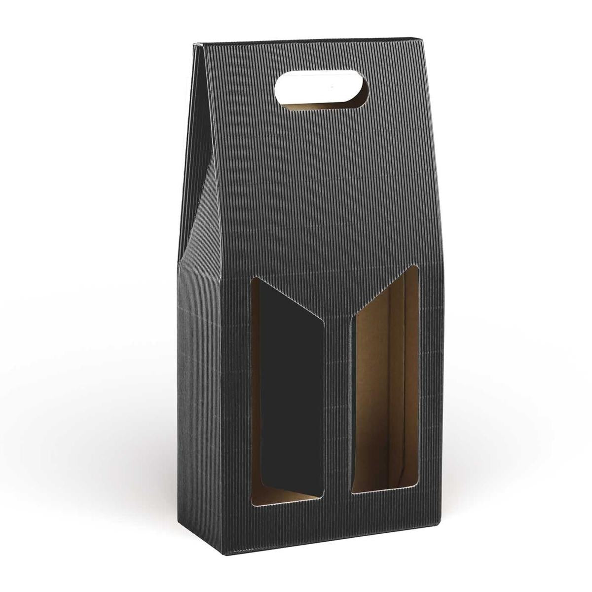 Portabottiglie in cartone nero per 2 bottiglie, 19x9H38 cm (kit da 10)