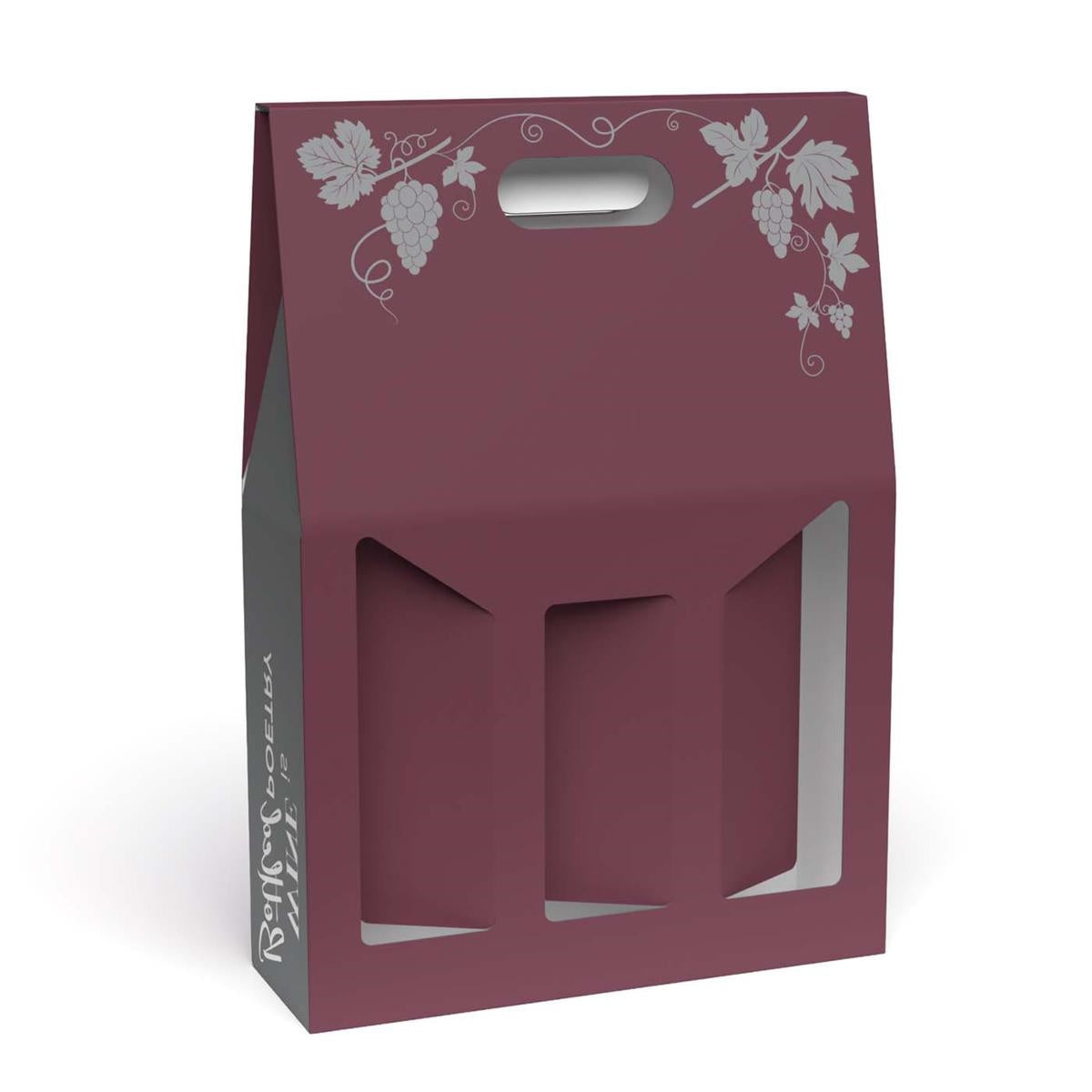 Portabottiglia in cartone per 3 bottiglie con foglie finte, 27x9H38 cm (kit da 10)