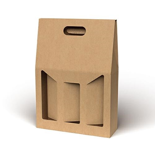 Portabottiglie triplo in cartone liscio avana, 27x9x41 cm (kit da 10)