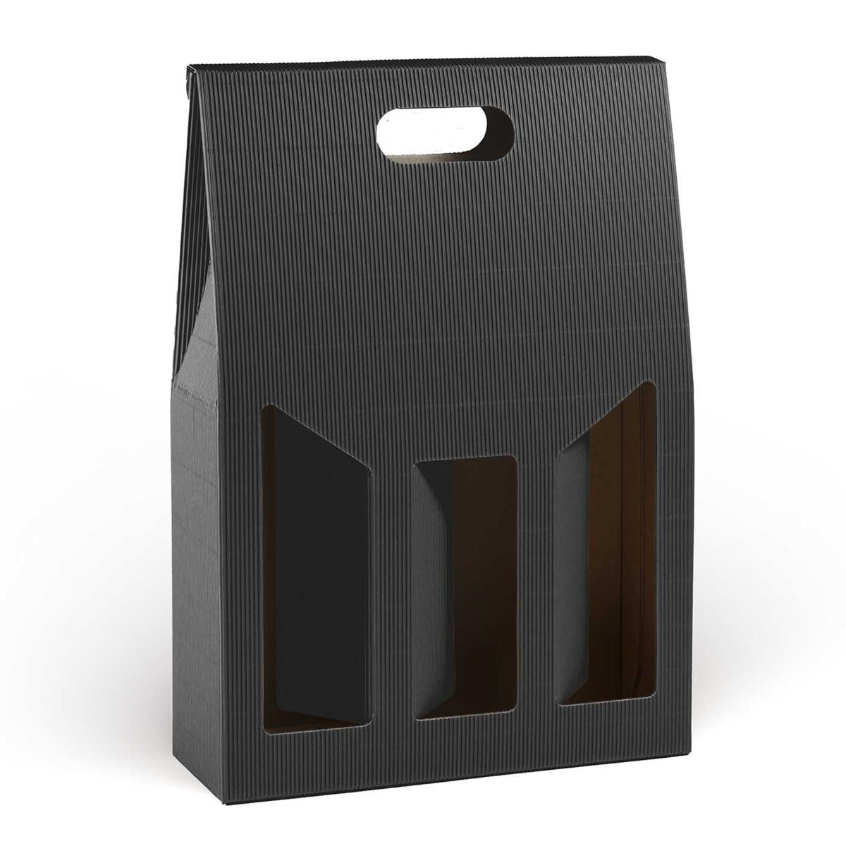 Portabottiglia in cartone per 3 bottiglie, finitura nera, 27x9x38 cm (kit da 10)