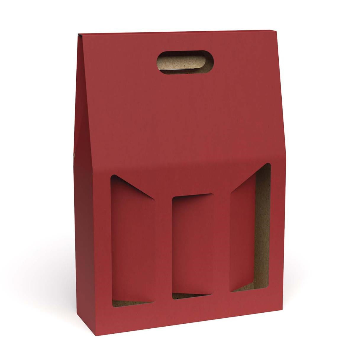 Portabottiglia in cartone per 3 bottiglie rosso, 27x9x38 cm (kit da 10)