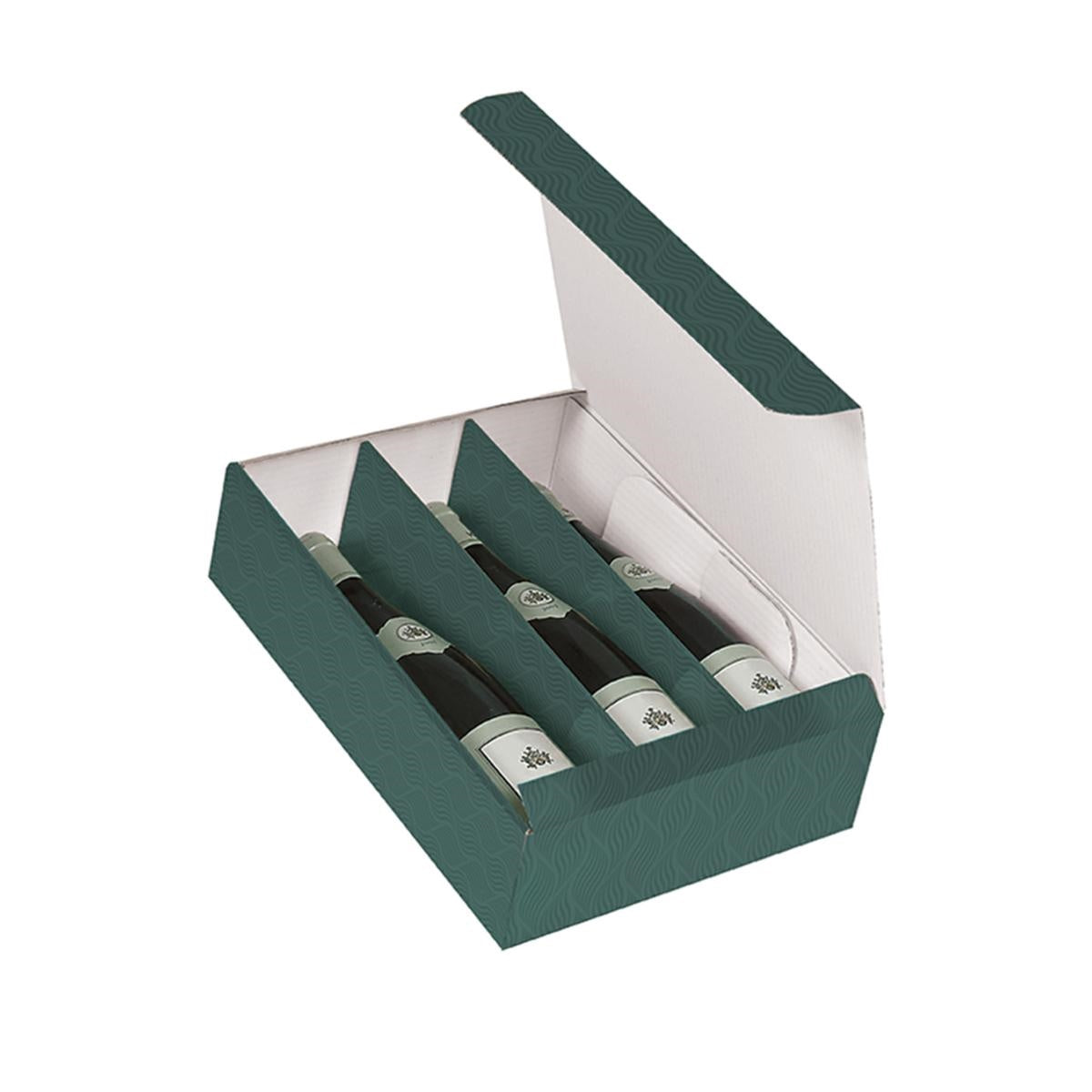 Portabottiglie triplo in cartone verde, 27x36,5x10 cm (kit da 10)