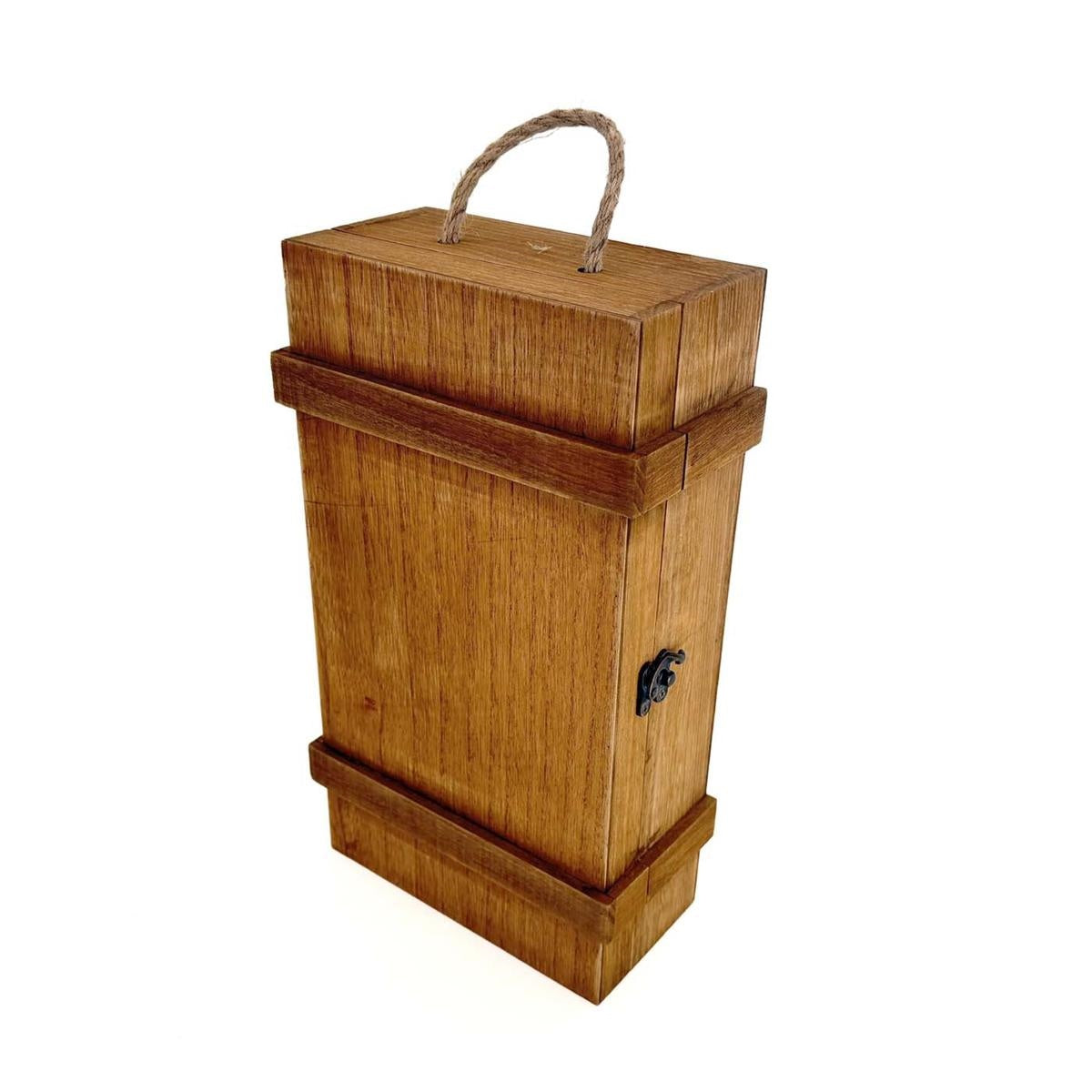Cassetta abete brunita 2 bottiglie, 37x21,5x10 cm