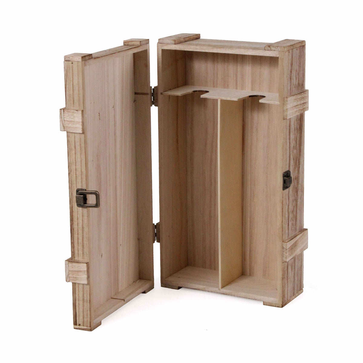 Portabottiglie doppio in legno di Paulownia, 41x20x10 cm (kit da 3)