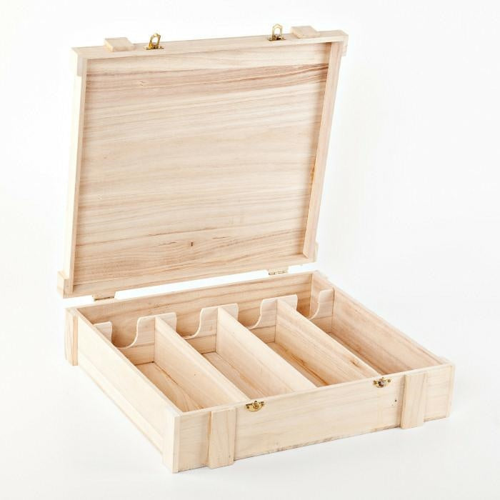 Cassetta per 4 bottiglie in legno di paulownia, 38x40 cm