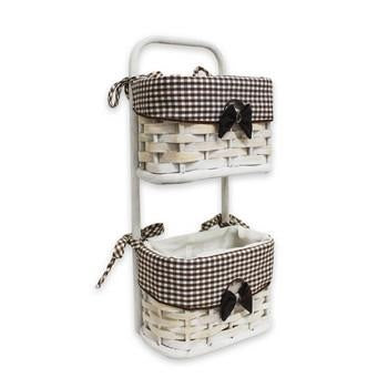 Tasca doppia bianca con fodera a fiocco marrone, 18x10x40 cm (kit da 3)