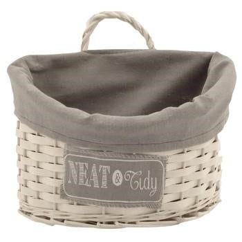 Tasca in vimini bianco con fodera grigia (kit da 5)