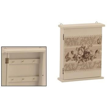 Portachiavi in legno bianco con tessuto a fiori (kit da 3)