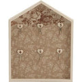 Portachiavi 6 posti in legno bianco con tessuto marrone a fiori (kit da 3)