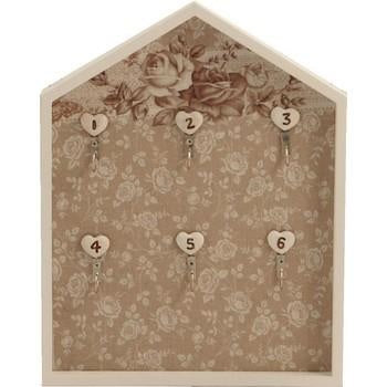 Portachiavi 6 posti in legno bianco con tessuto marrone a fiori (kit da 3)