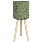 Vaso verde con piedini in legno, Ø21H48 cm