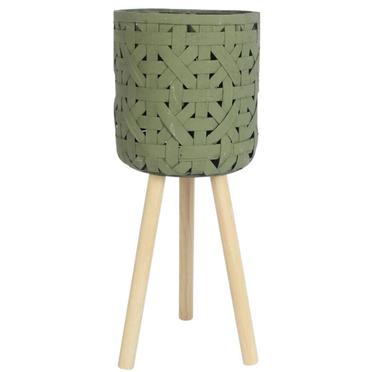 Vaso verde con piedini in legno, Ø21H48 cm