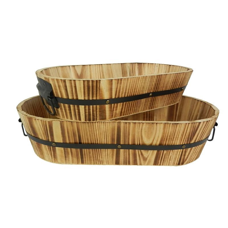 Mastello ovale in abete brunito, 49x24x12 cm