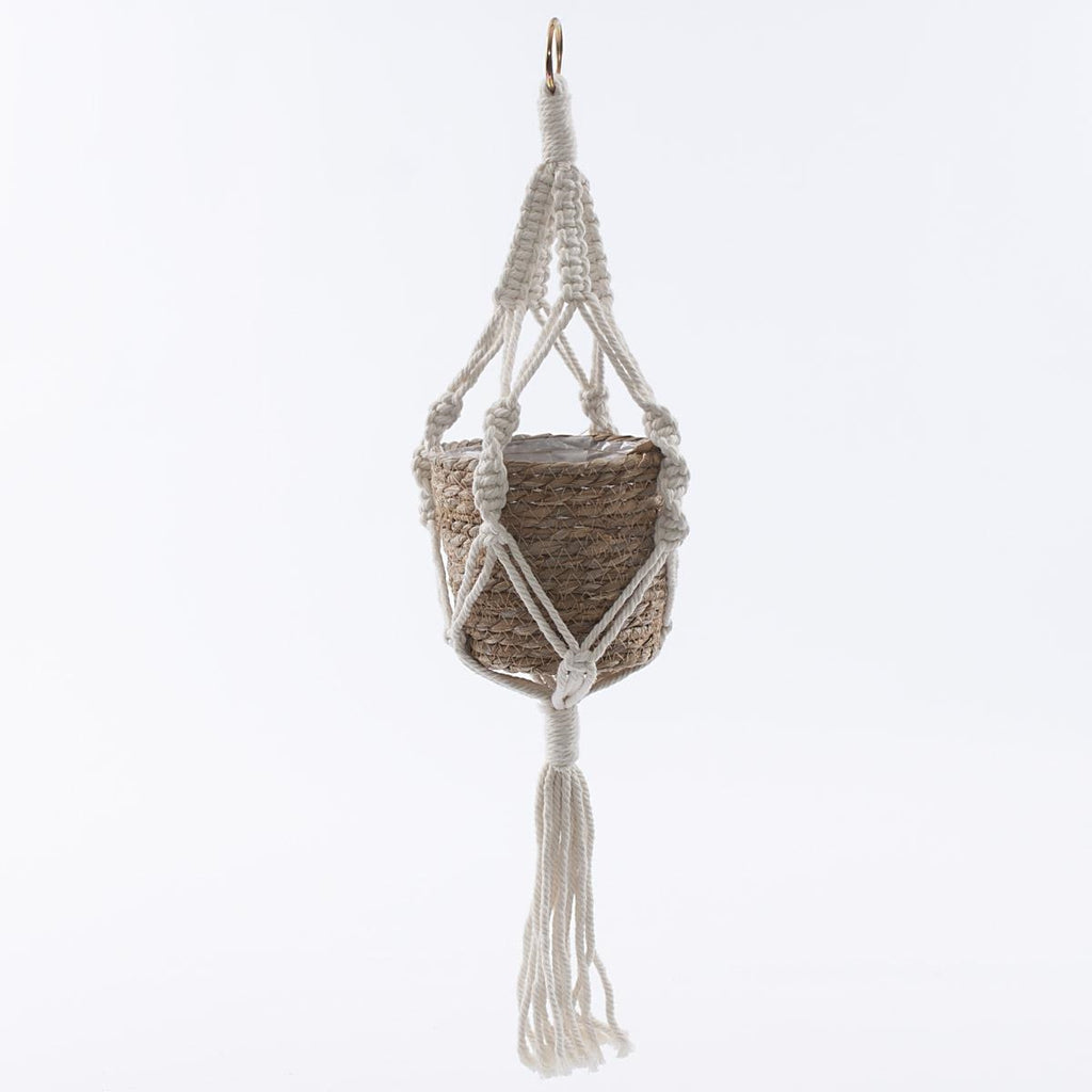 Portavaso pensile in corda con sostegno in cotone, Ø14H72 cm (kit da 3)