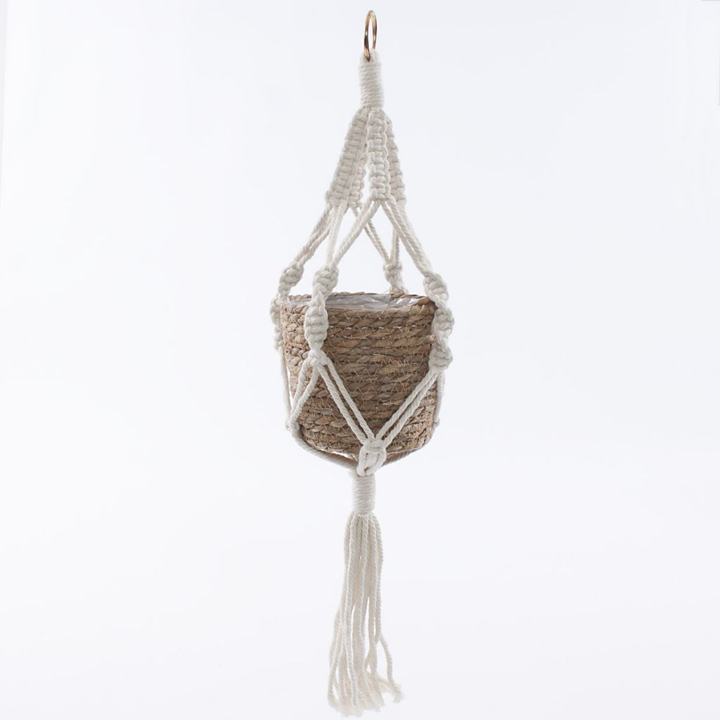 Portavaso pensile in corda con sostegno in cotone, Ø14H72 cm (kit da 3)