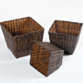 Set di 3 portavasi quadrati in polyrattan marrone, 32x32H27 cm