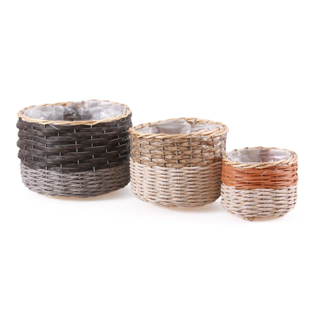 Portavaso rotondo in vimini e pvc in set di 3, Ø26H18 cm