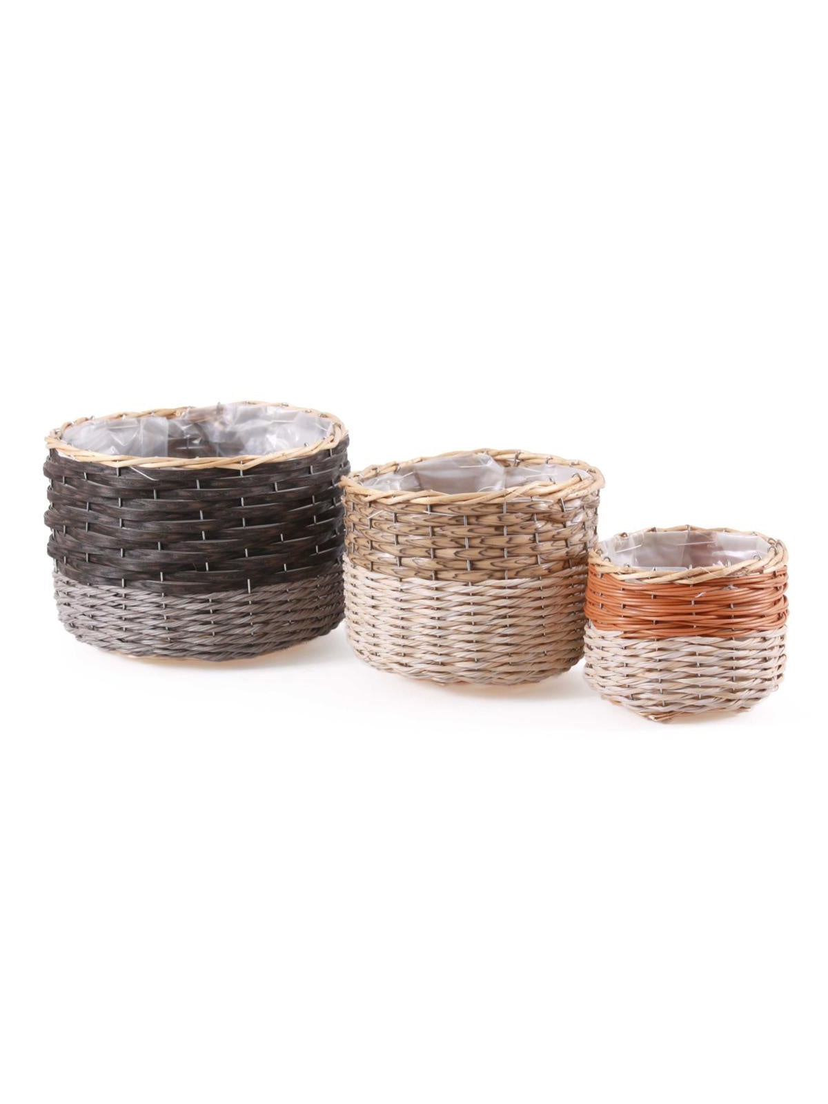 Portavaso rotondo in vimini e pvc in set di 3, Ø26H18 cm