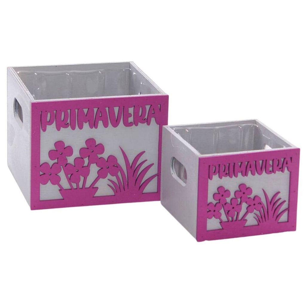 Portavaso fucsia in legno "Primavera" in set di 2, 15x15H12 cm